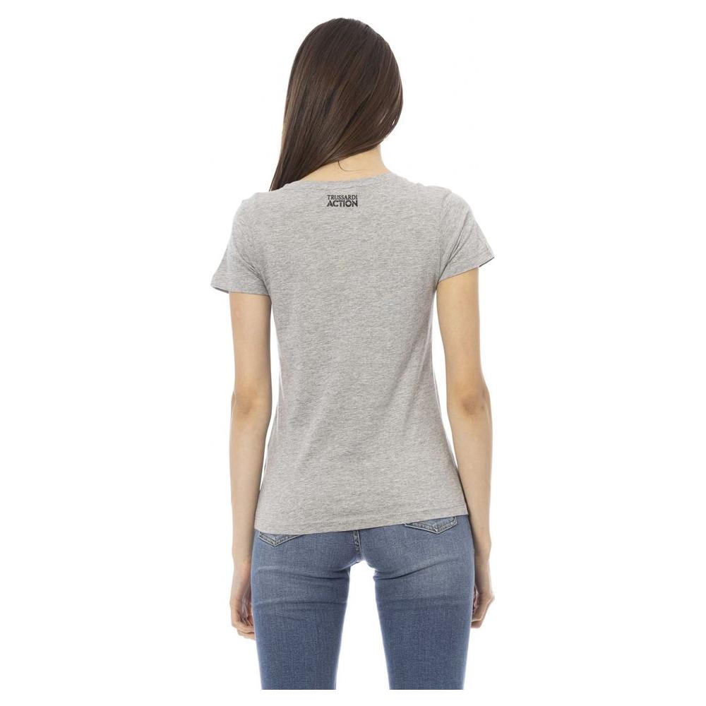 Trussardi Action Elegant Gray V-Neck Tee with Front Print gray-cotton-tops-t-shirt-2