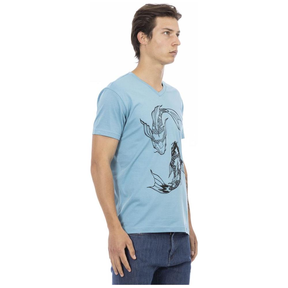 Trussardi Action V-Neck Cotton Blend Tee with Stylish Print light-blue-cotton-t-shirt-4