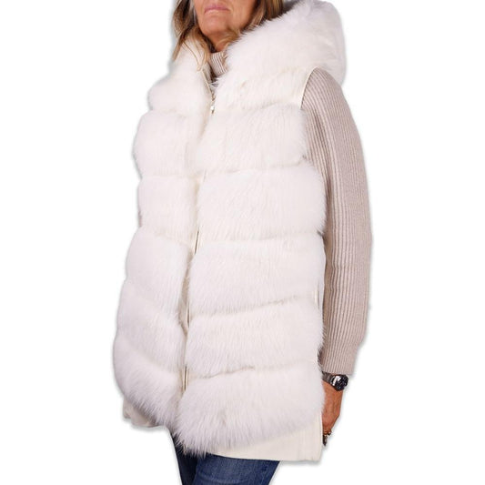 Elegant Sleeveless Wool Coat with Fox Fur Detail