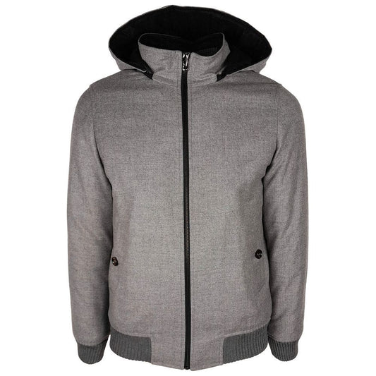Made in Italy Elegant Wool-Cashmere Men's Jacket with Hood gray-wool-jacket-9