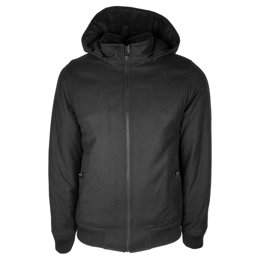 Made in Italy Elegant Men's Wool-Cashmere Hooded Jacket black-wool-jacket-3
