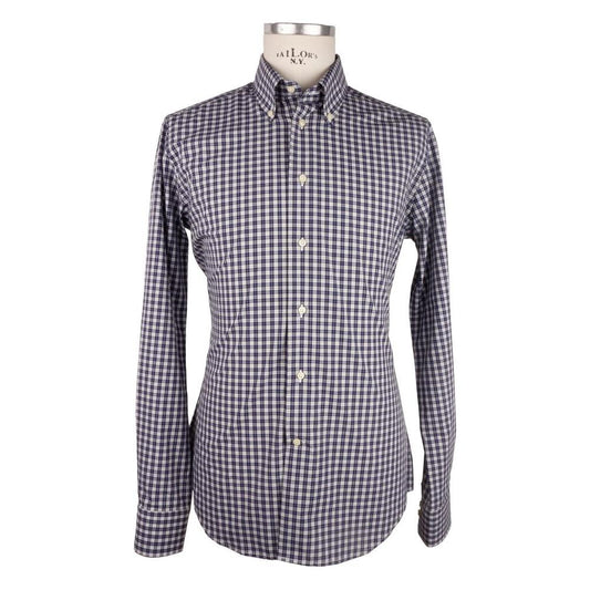 Made in Italy Elegant Milano Square-Patterned Cotton Shirt blue-cotton-shirt-70