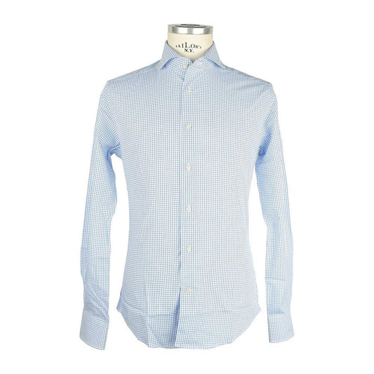 Made in Italy Elegant White & Blue Checked Milano Shirt white-cotton-shirt-41