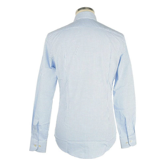 Made in Italy Elegant White & Blue Checked Milano Shirt white-cotton-shirt-41