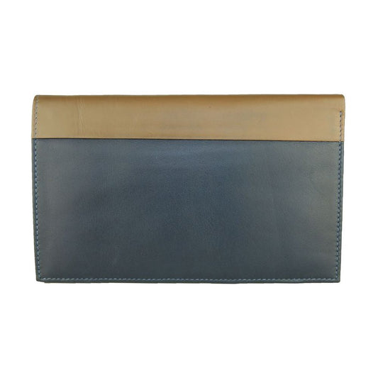 Sleek Blue and Beige Leather Wallet