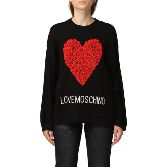Love Moschino Embossed Heart Ruffle Wool Blend Sweater embossed-heart-ruffle-wool-blend-sweater
