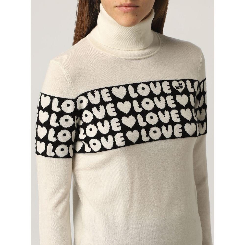 Love Moschino Chic Contrast Logo Turtleneck Sweater white-acrylic-sweater