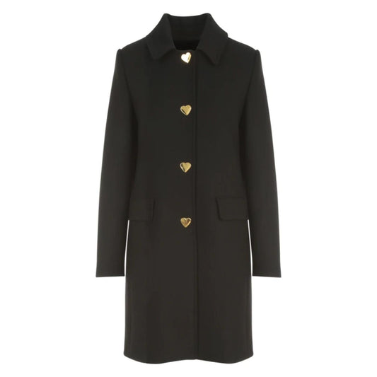 Love Moschino | Elegant Black Wool Coat with Heart Buttons| McRichard Designer Brands   