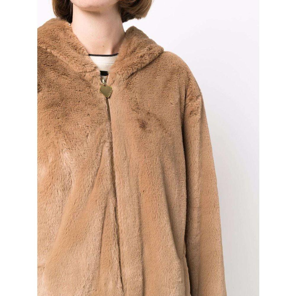 Love Moschino Elegant Beige Faux Fur Hooded Coat elegant-beige-faux-fur-hooded-coat