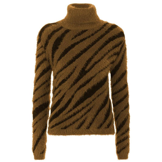 Imperfect Elegant Striped High Collar Sweater WOMAN SWEATERS brown-polyamide-sweater