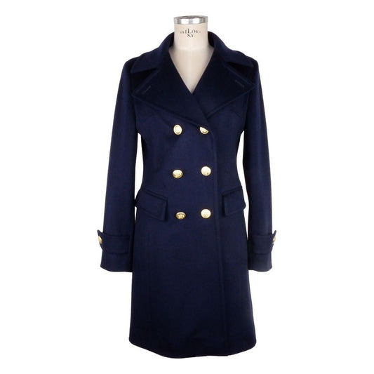 Elegant Blue Virgin Wool Ladies Coat