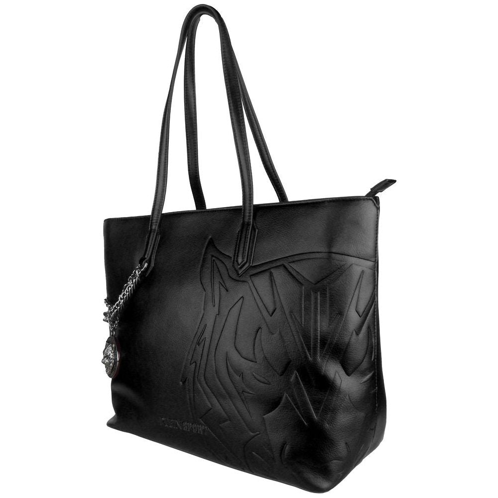 Plein Sport Chic Black Eco-Leather Shopper Tote WOMAN TOTES nero-polyurethane-shoulder-bag-1