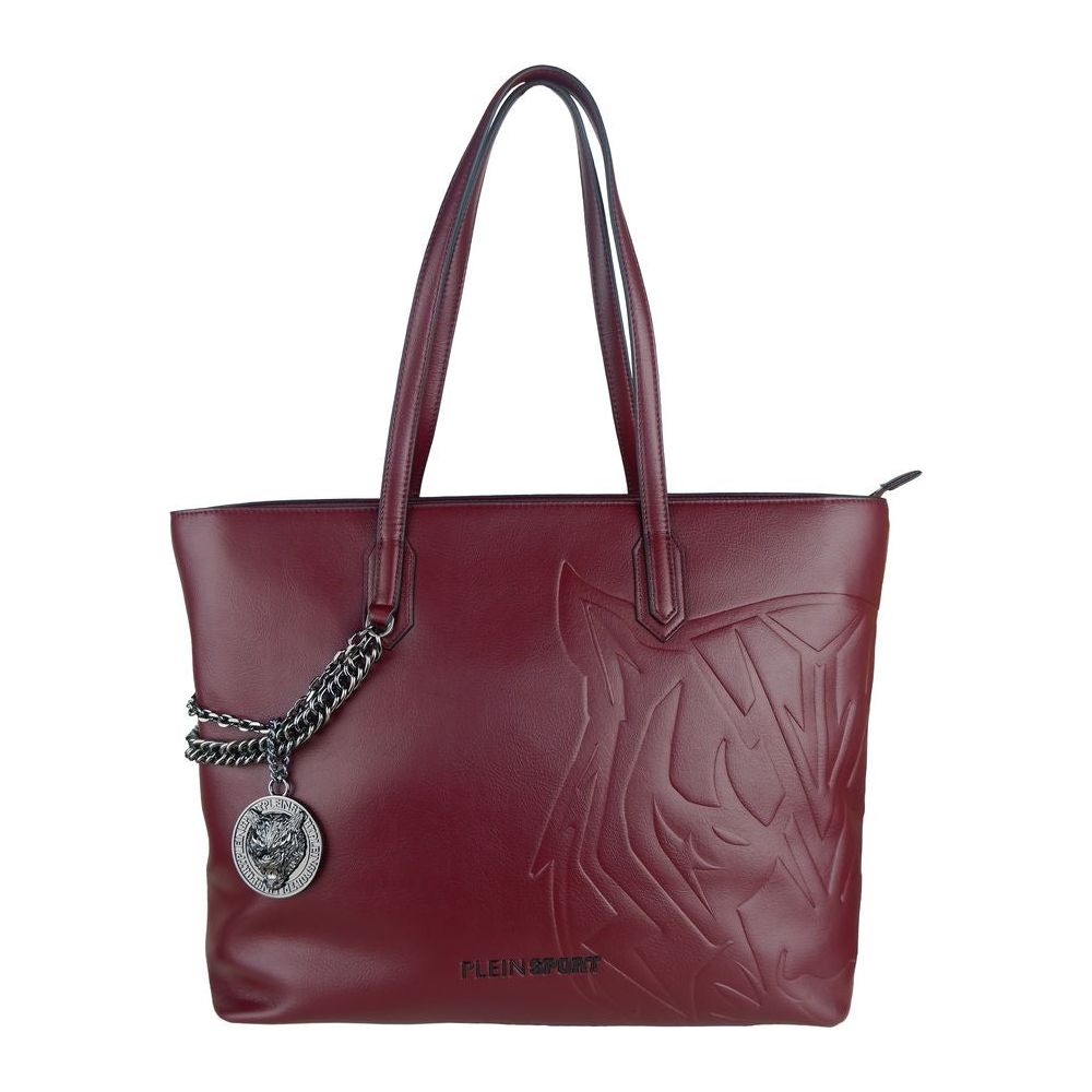 Plein Sport Eco-Leather Chic Burgundy Shopper with Chain Detail WOMAN TOTES rosso-polyurethane-shoulder-bag