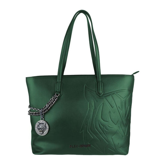 Plein Sport Eco-Chic Dark Green Shoulder Bag with Chain Detail WOMAN TOTES verde-polyurethane-shoulder-bag