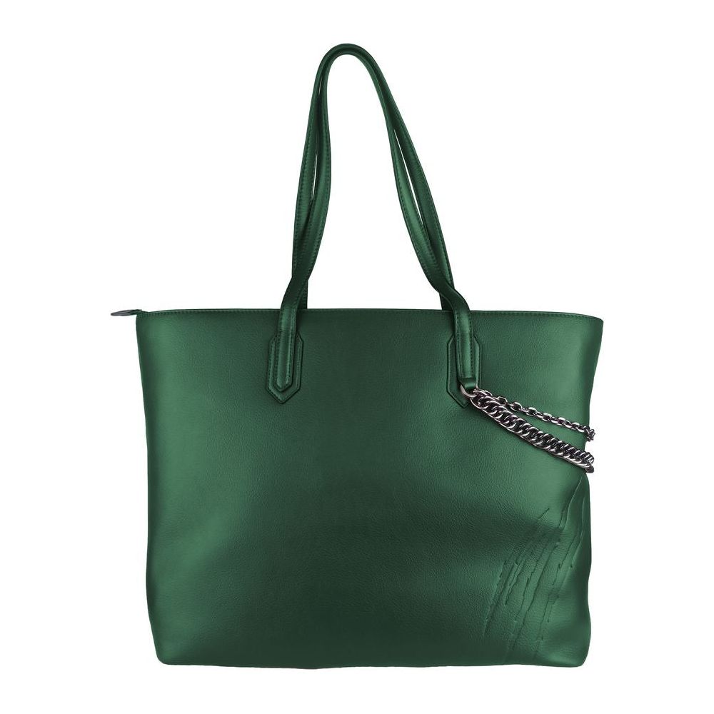 Plein Sport Eco-Chic Dark Green Shoulder Bag with Chain Detail WOMAN TOTES verde-polyurethane-shoulder-bag