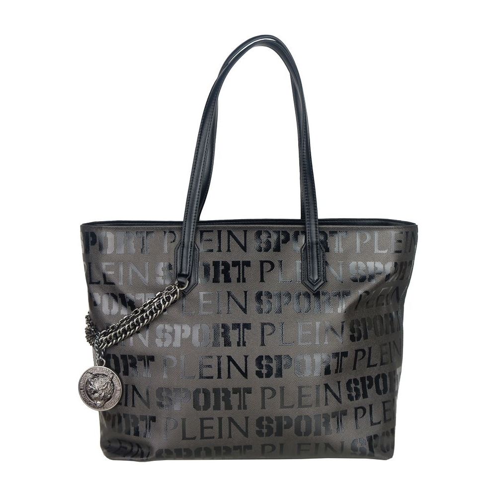 Plein Sport Sleek Black Designer Shopping Bag with Logo Print WOMAN SHOULDER BAGS nero-polyester-shoulder-bag-4