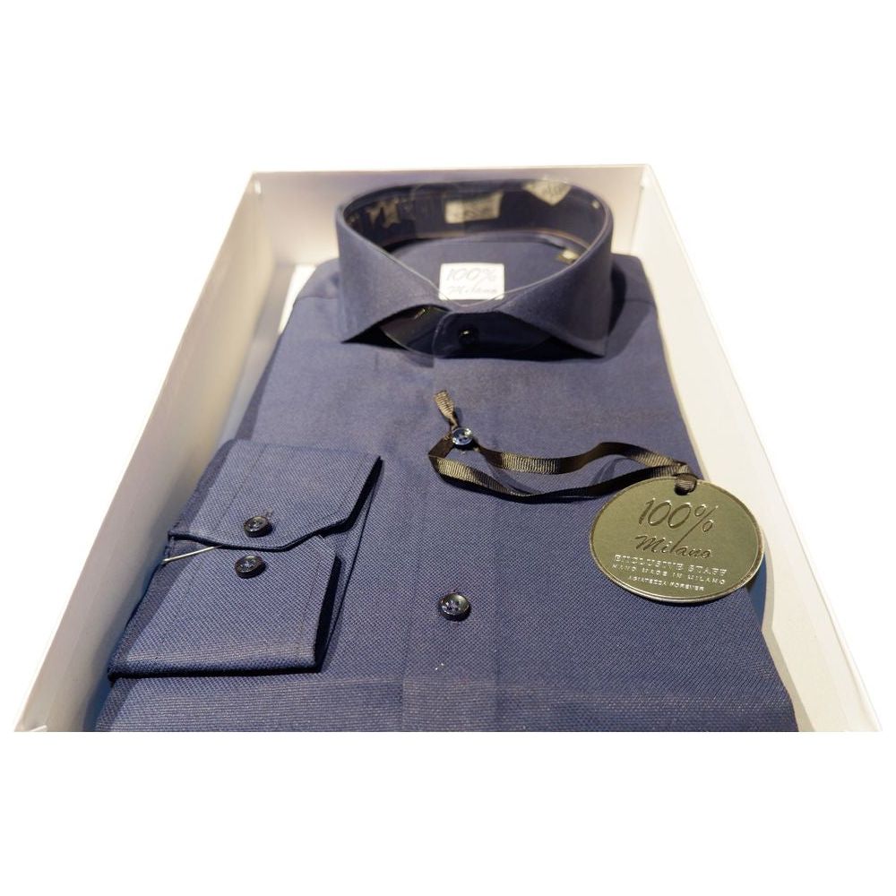 Made in Italy Elegant Blue Oxford Shirt for Men blue-cotton-shirt-55