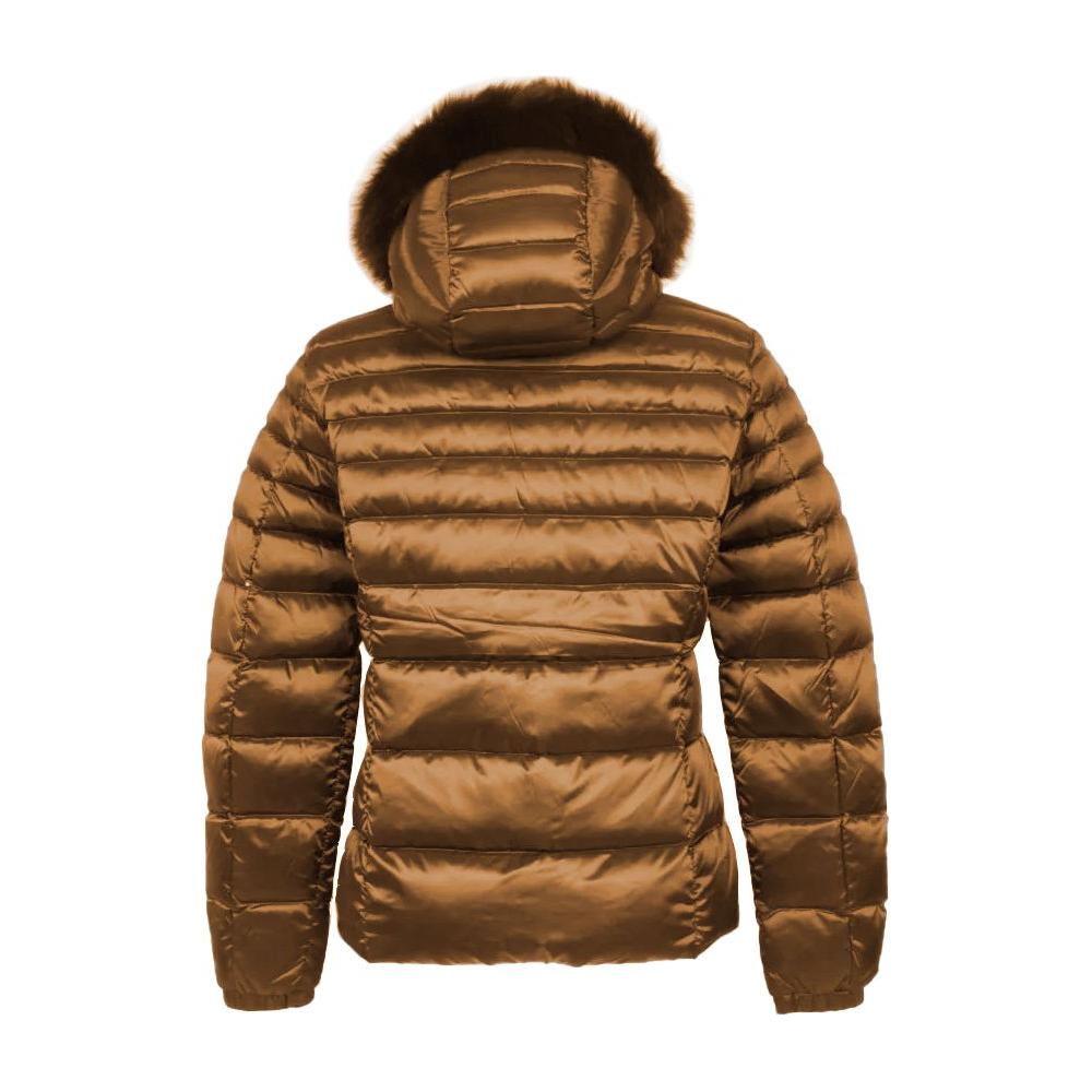 Refrigiwear Elegant Padded Down Jacket with Fur Hood WOMAN COATS & JACKETS brown-polyamide-jackets-coat
