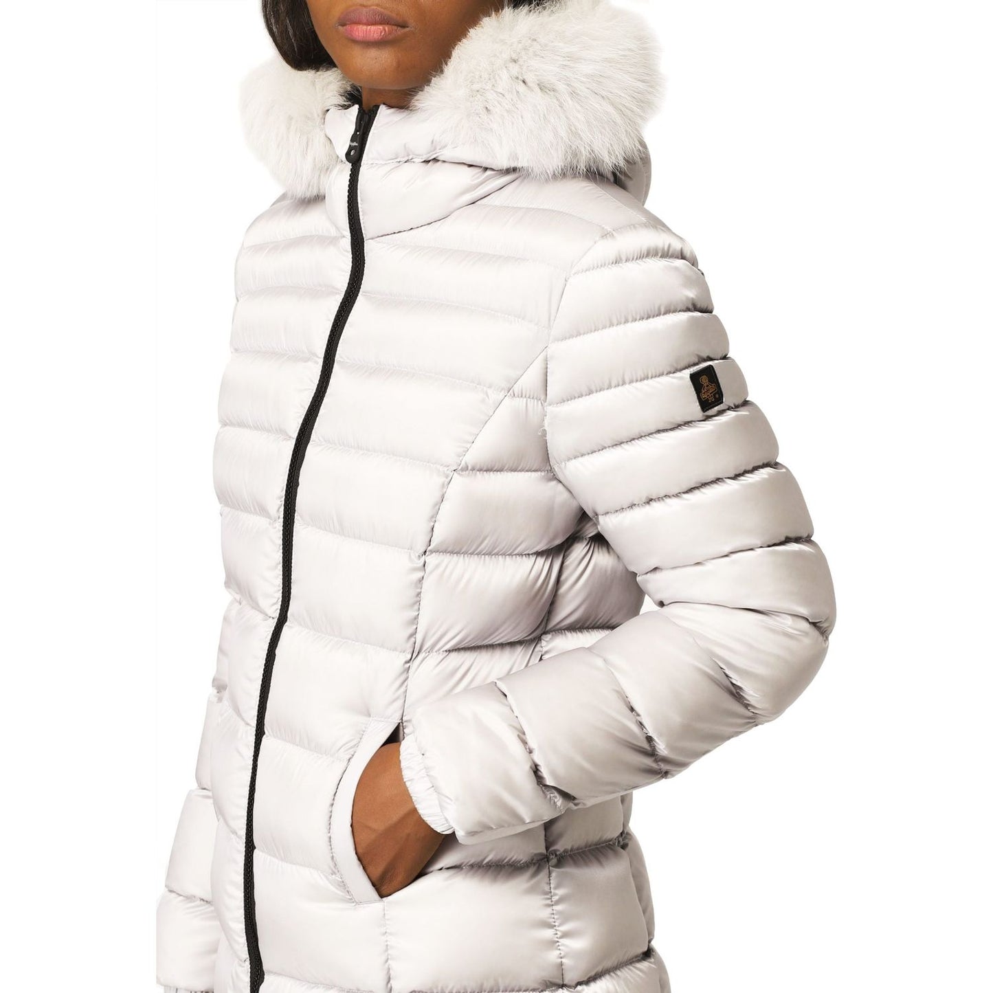 Refrigiwear Chic White Padded Down Jacket with Fur Hood chic-white-padded-down-jacket-with-fur-hood