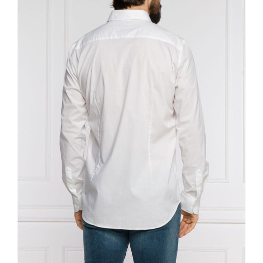 Slim Fit White Cotton Shirt with Eagle Logo