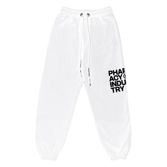 Pharmacy Industry Chic White Logo Print Tracksuit Trousers white-cotton-jeans-pant-11