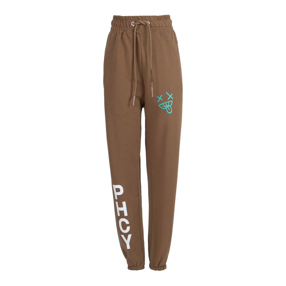 Pharmacy Industry Chic Cotton Jersey Trousers with Logo Print brown-cotton-jeans-pant-3