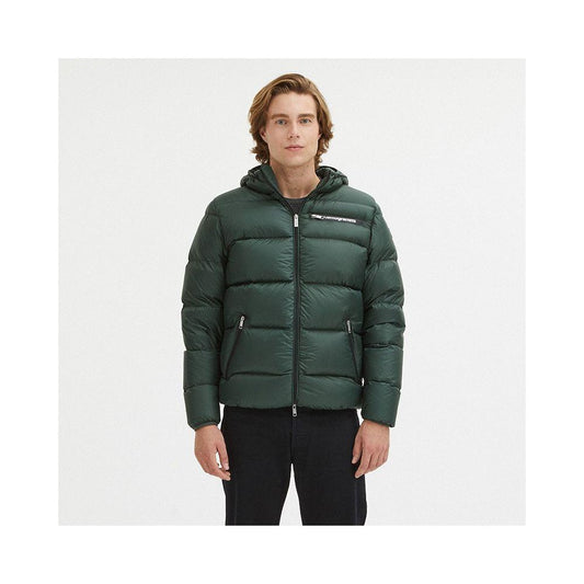 Centogrammi Sleek Dark Green Hooded Winter Jacket green-nylon-jacket-1