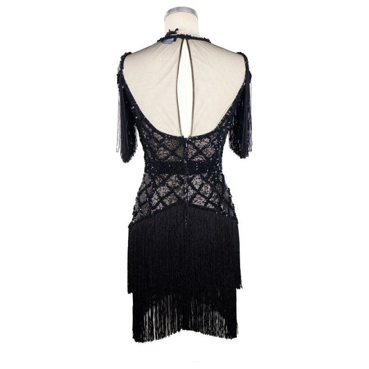 Elisabetta Franchi Sleeveless Sequin Tulle Fringe Dress black-polyamide-dress-4