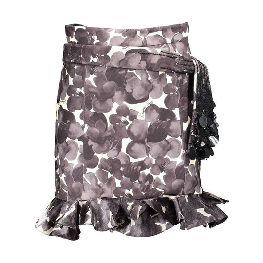 Elisabetta Franchi Elegant Floral Ruched Satin Skirt black-polyester-skirt