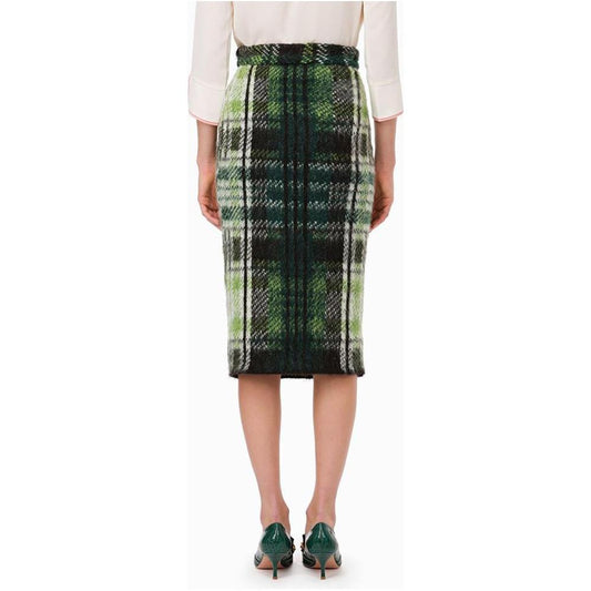 Elisabetta Franchi Chic Tartan Knit Skirt in Lush Green green-acrylic-skirt