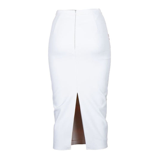 Elisabetta Franchi Elegant Crepe Sequined Skirt with Back Slit white-polyester-skirt