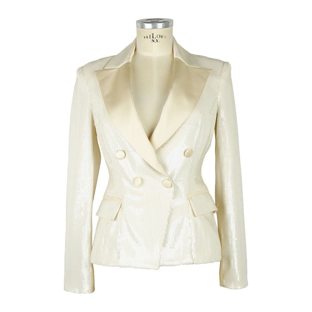 Elisabetta Franchi Elegant Sequined Double-Breasted Jacket white-polyester-suits-blazer-1