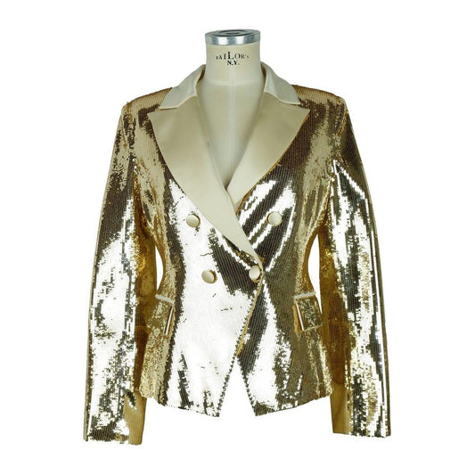 Elisabetta Franchi Chic Sequined Double-Breasted Yellow Jacket yellow-polyester-suits-blazer