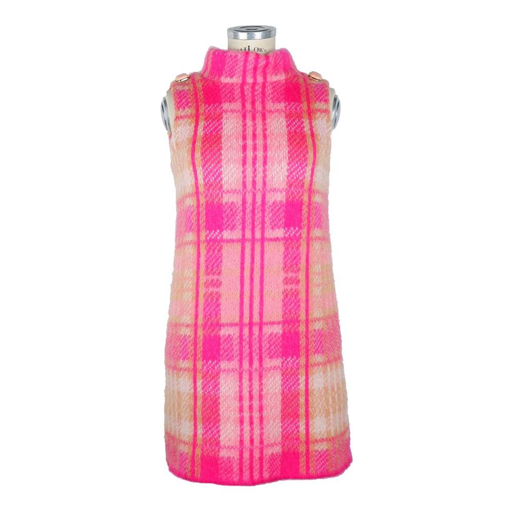 Elisabetta Franchi Chic Sleeveless Tartan Knit Dress with Pink Accents fuchsia-acrylic-dress