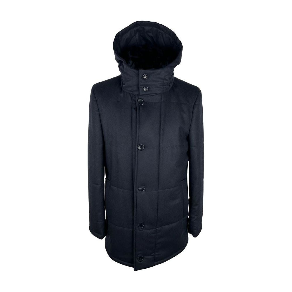 Made in Italy Elegant Blue Wool-Cashmere Coat with Hood elegant-blue-wool-cashmere-coat-with-hood