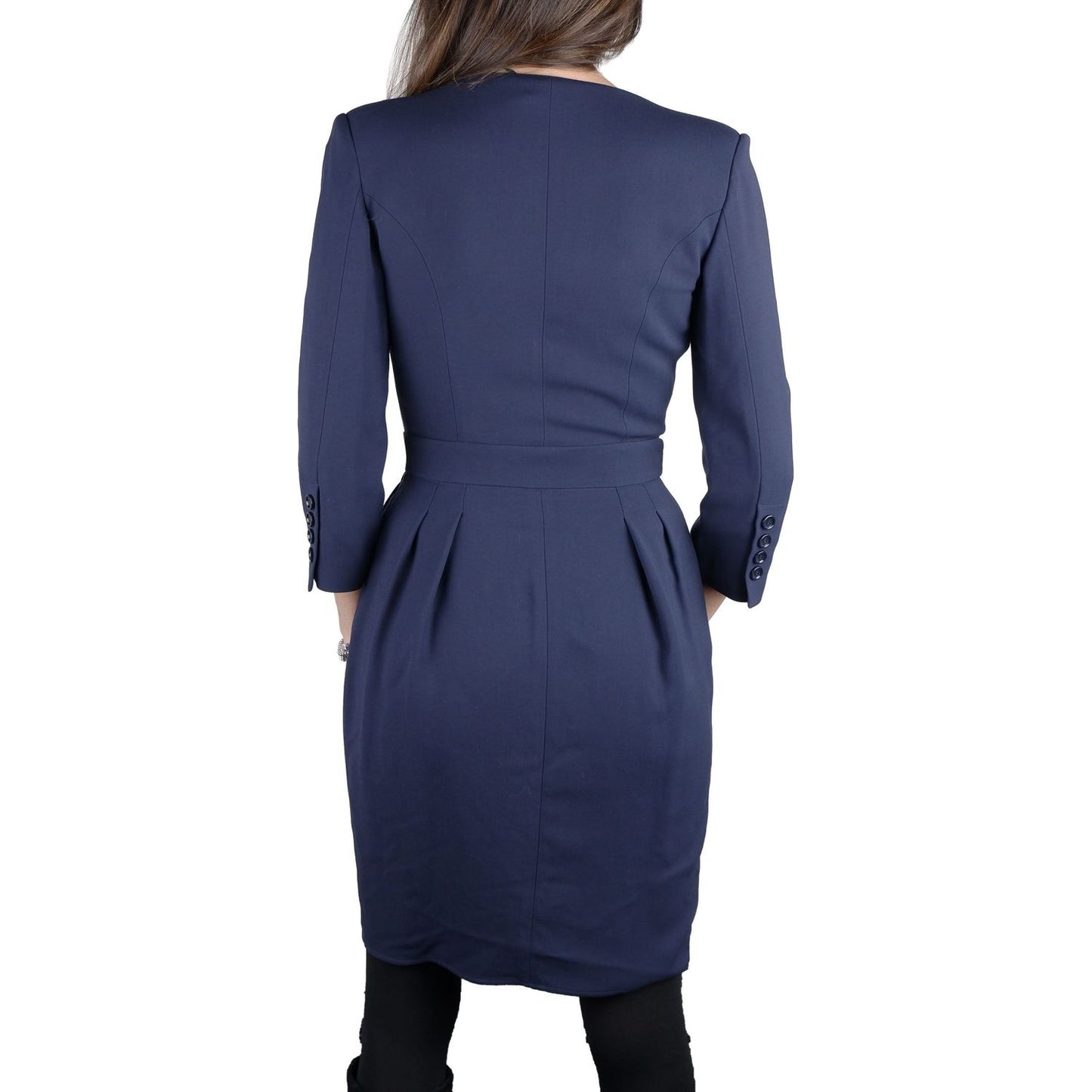 Elisabetta Franchi Elegant V-Neck Belted Dress in Blue elegant-v-neck-belted-dress-in-blue