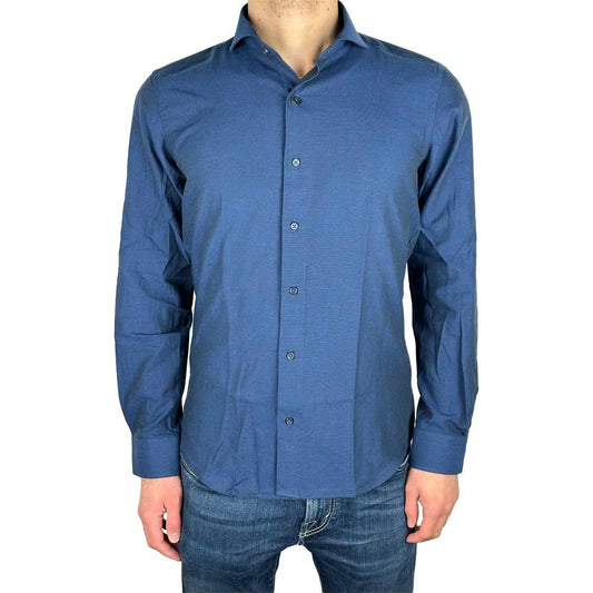 Made in Italy Elegant Milano Solid Blue Oxford Shirt blue-cotton-shirt-41