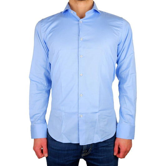 Made in Italy Elegant Milano Light Blue Gabardin Shirt light-blue-cotton-shirt-50