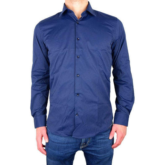 Made in Italy Elegant Milano Blue Satin Cotton Shirt blue-cotton-shirt-38