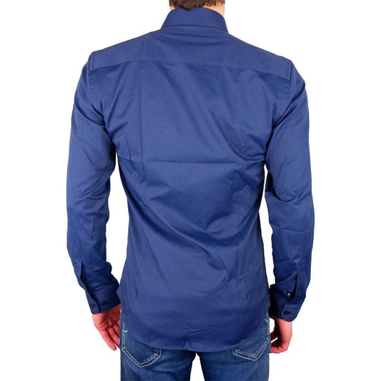 Made in Italy Elegant Milano Blue Satin Cotton Shirt blue-cotton-shirt-38