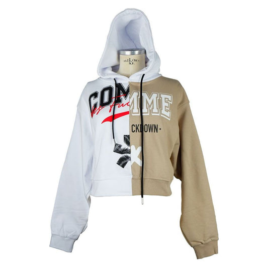 Comme Des Fuckdown Chic Two-Tone Graphic Hooded Sweatshirt white-cotton-sweater-3