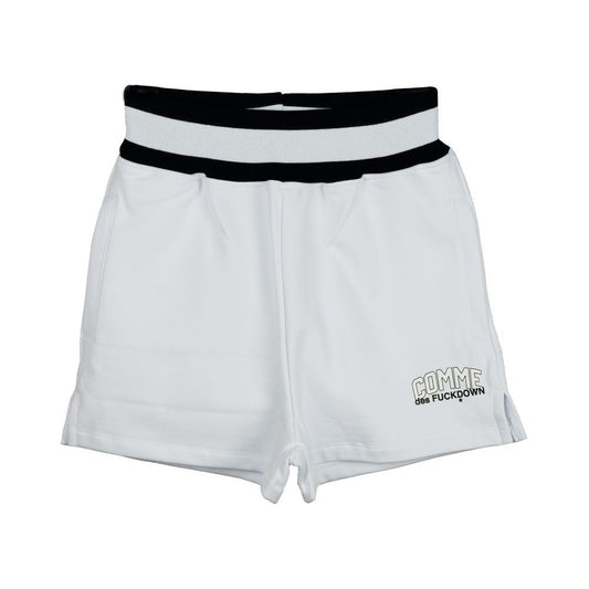 Comme Des Fuckdown Chic White Stretch Shorts with Logo Print white-cotton-short-2