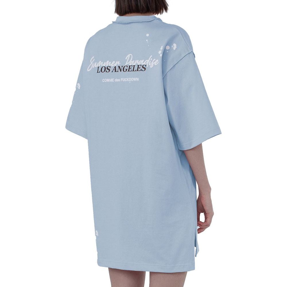 Comme Des Fuckdown Elegant Cotton T-Shirt Dress in Light Blue light-blue-cotton-dress