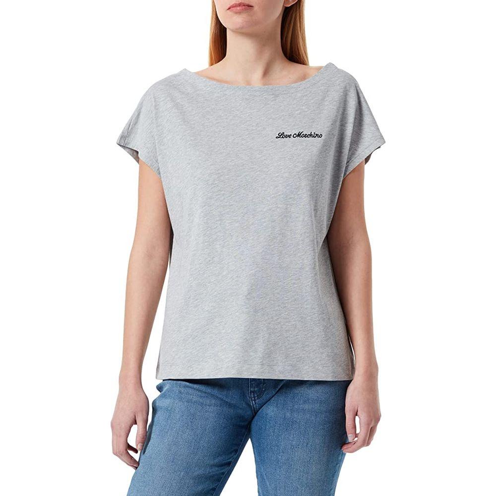 Love Moschino Chic Embroidered Heart Logo Cotton Tee gray-cotton-tops-t-shirt