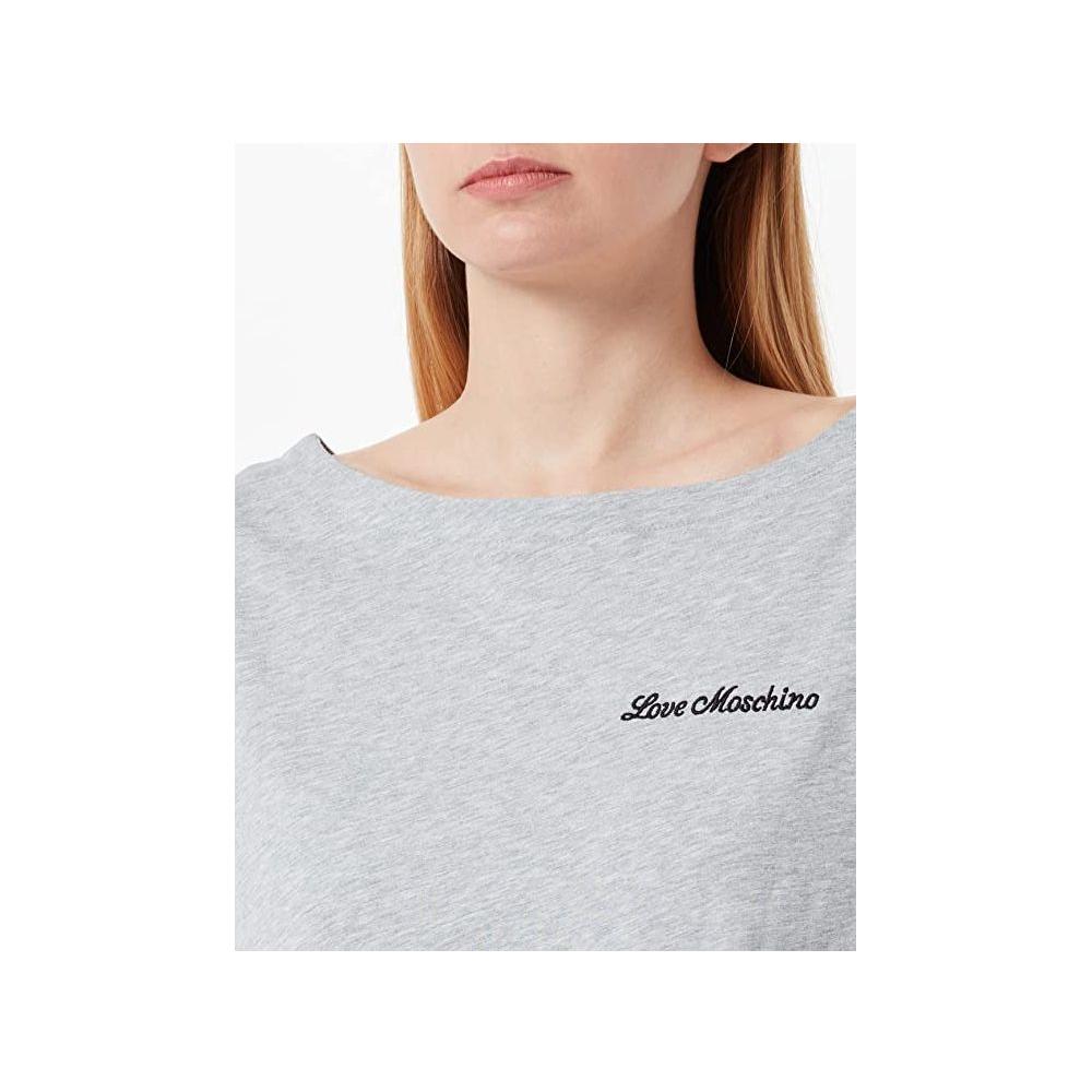 Love Moschino Chic Embroidered Heart Logo Cotton Tee gray-cotton-tops-t-shirt