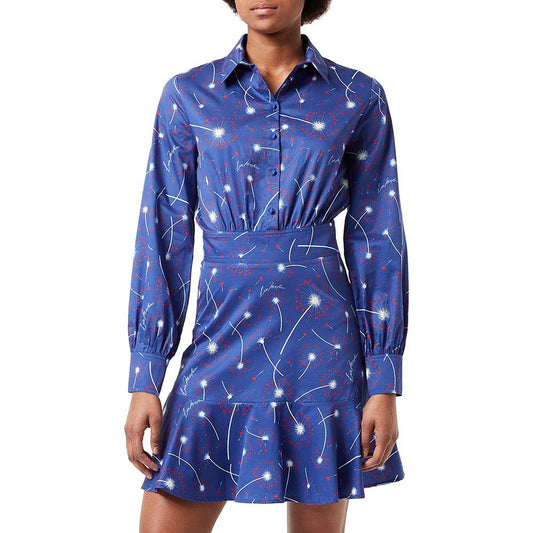 Love Moschino Chic Cotton Shirt Collar Dress in Abstract Print blue-cotton-dress