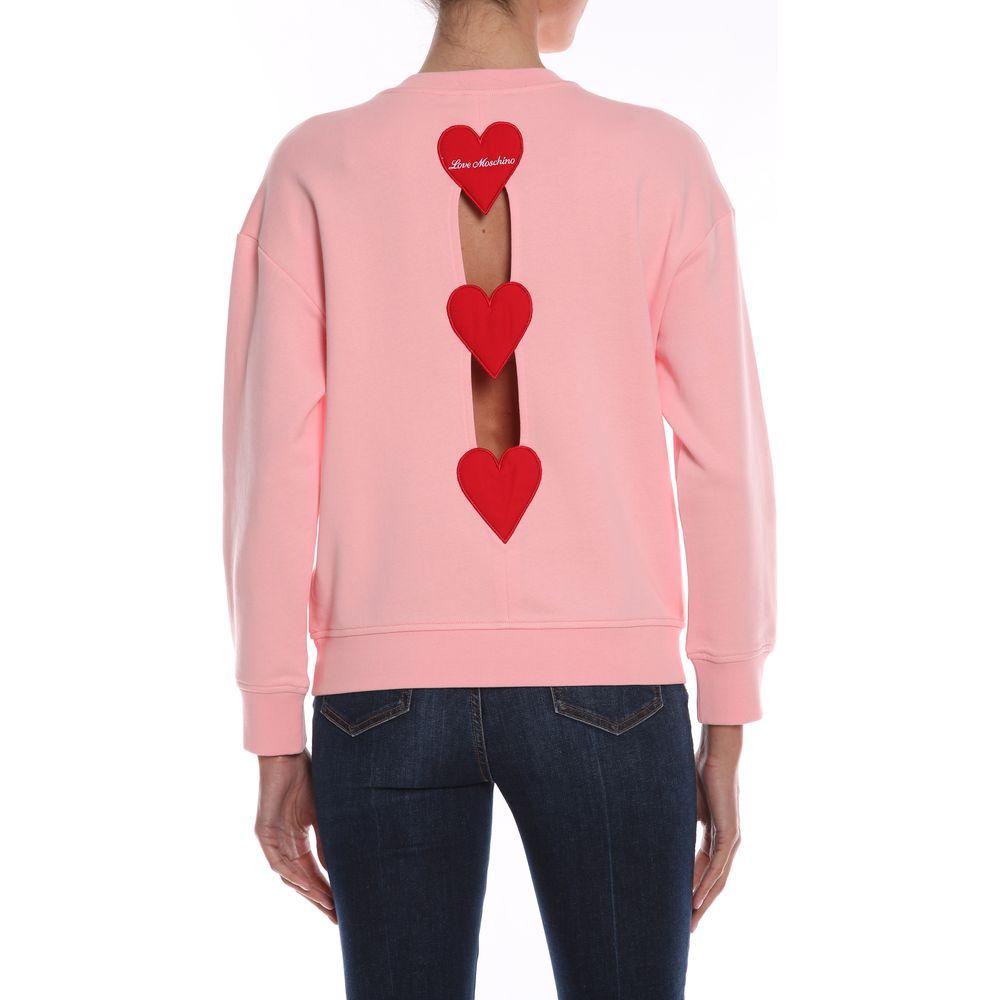 Love Moschino Chic Hearts Back Slit Crewneck Sweatshirt pink-cotton-sweater-2