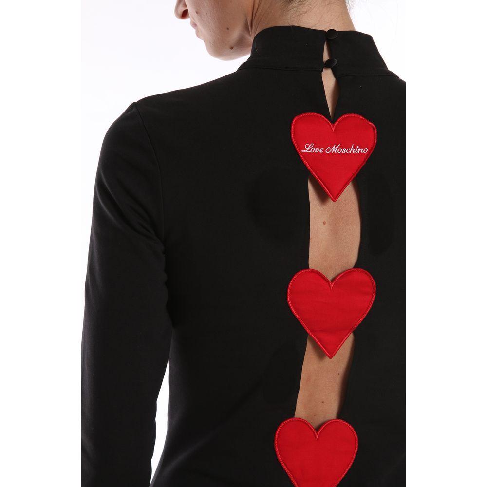 Love Moschino Chic Embroidered Heart Back-Slit Cotton Dress black-cotton-dress-1