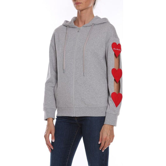 Love Moschino Chic Embroidered Heart Cotton Hoodie gray-cotton-sweater