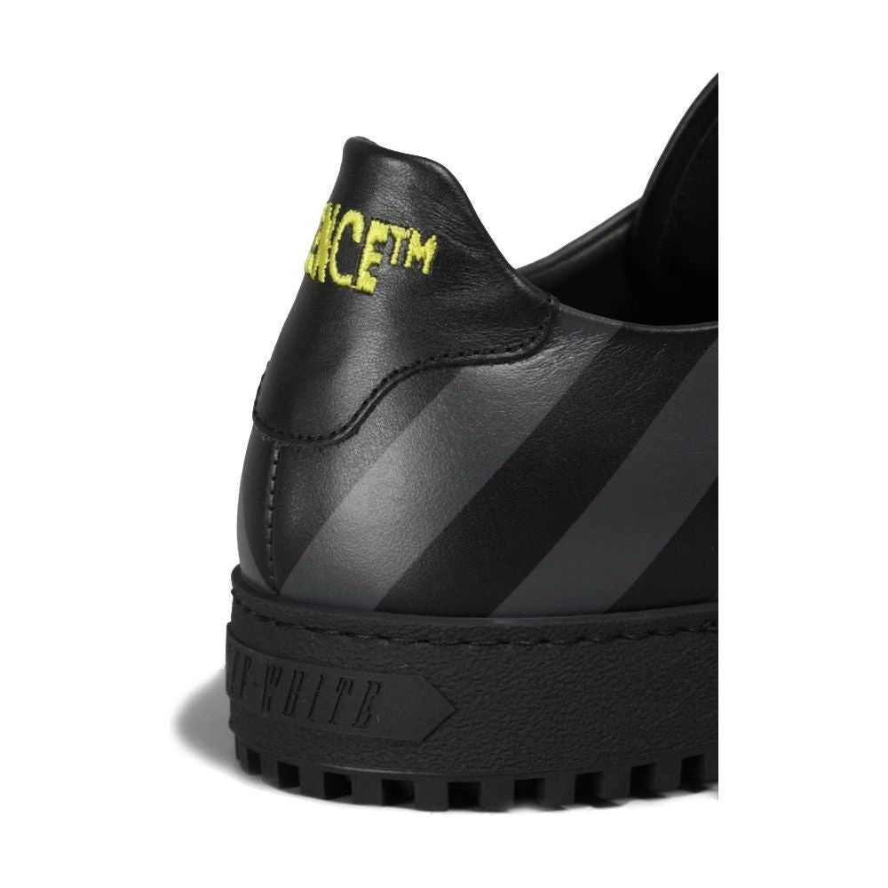 Off-White Stylish Calfskin Sneakers with Iconic Grey Stripes black-calfskin-sneakers